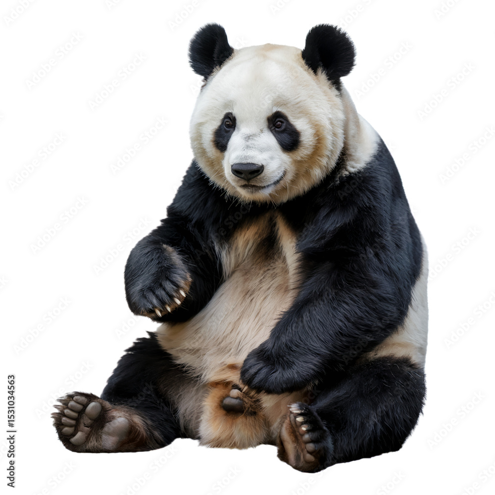 Fototapeta premium Adorable giant panda bear sitting isolated on zoo fur cute eyes white on transparent background