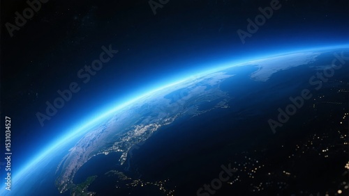 Earth's Curvature Viewed from Space with Illuminated Coastlines