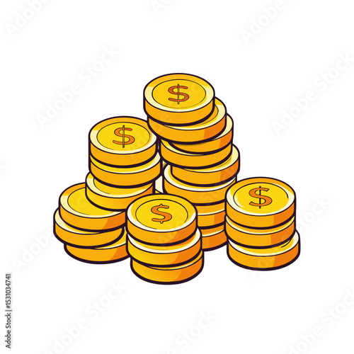 Heap of gold coins with us dollar currency sign vector illustration isolated on white background. Money coin stack pile. Business and finance concept design element.