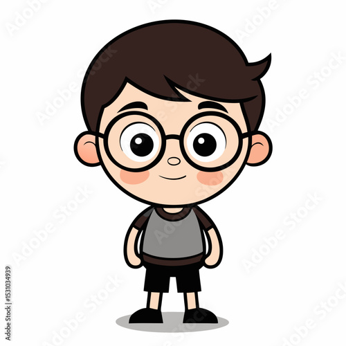 Cute Cartoon Boy with Glasses Character Avatar Icon