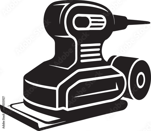 Black and white icon of a random orbital sander power tool