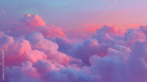 Dreamy pink clouds float gently across the sky, forming a peaceful and ethereal scenic atmosphere