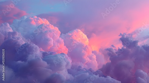 Dreamy pink clouds float gently across the sky, forming a peaceful and ethereal scenic atmosphere