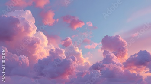 Dreamy pink clouds float gently across the sky, forming a peaceful and ethereal scenic atmosphere