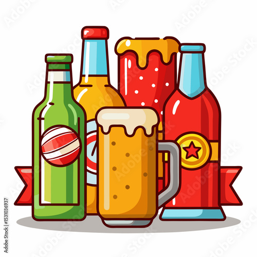 Set of Vector Isolated Cartoon Illustrations Beer
