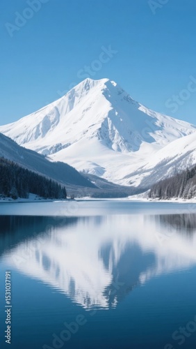 Snow-Capped Mountain Reflected in Calm Lake