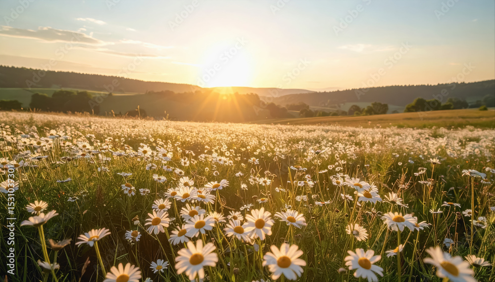 Fototapeta premium Expansive field of delicate daisies under a gentle breeze with soft pastel hues stretching into the horizon