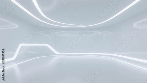 Modern minimalist interior with sleek white surfaces and embedded lighting