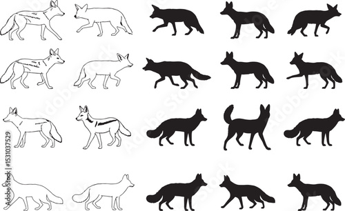 Jackal Silhouettes – Solid Black & Outline Vector Set