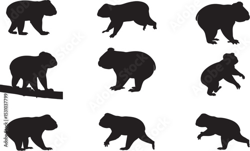 Koala Silhouettes – Solid Black & Outline Vector Set