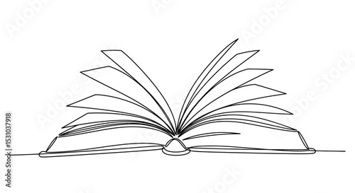 Open Book One Line Art - Continuous Line Drawing for Education