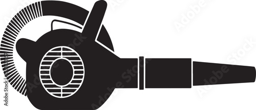 Black and white icon of a leaf blower for gardening and cleaning.