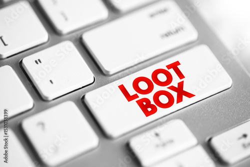 Loot Box - consumable virtual item which can be redeemed to receive a randomised selection of further virtual items, text concept button on keyboard