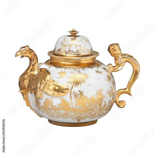 Gilded Meissen Teapot Early 18th Century Chinoiserie Porcelain European Decorative Art