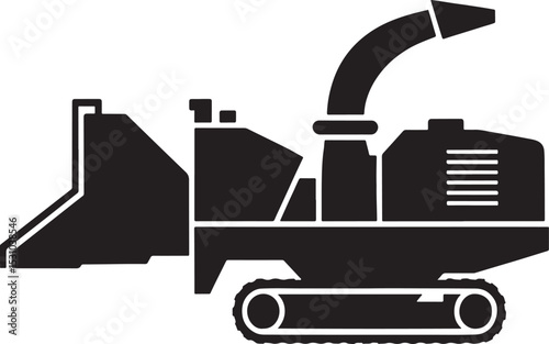 Tracked wood chipper machine icon black silhouette illustration