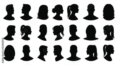 Silhouette Head Collection Diverse Range Different Hairstyles Perspectives Facial Expressions Beauty Portrait