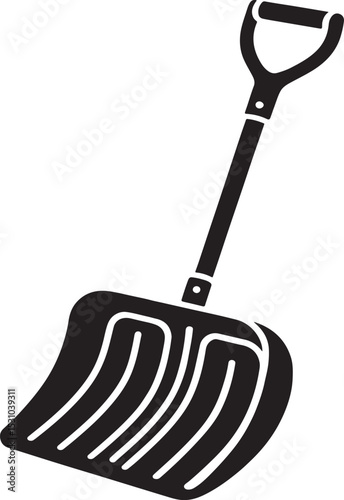 Black and white snow shovel icon illustration graphic.