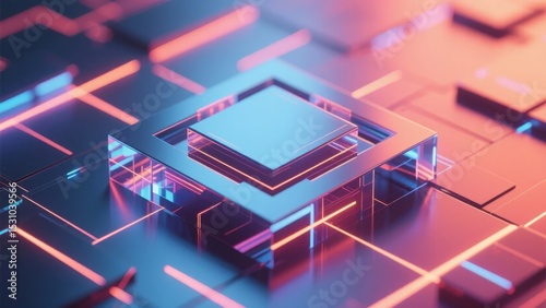 Futuristic Circuit Board with Glowing Neon Lines