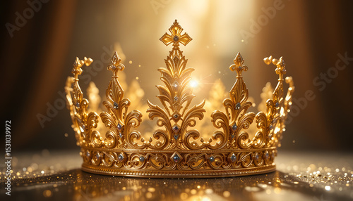 Title: Golden Crown with Sparkling Jewels, Symbol of Royalty and Prestige