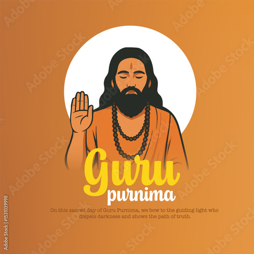happy guru purnima flat vector design of guru in sitting position.