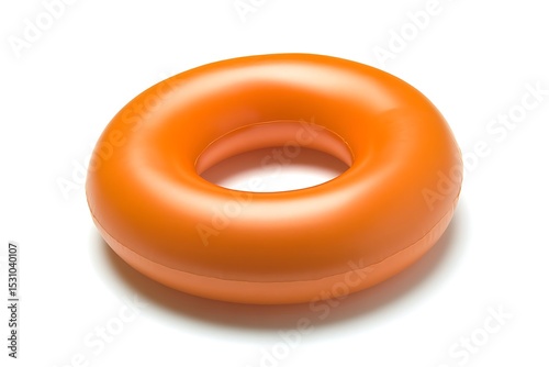 Orange Inflatable Ring on White Background, Smooth Texture and Detailed Design