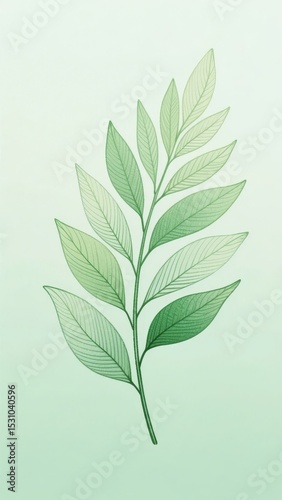 Illustration of a Green Leafy Branch Against a Soft Green Background