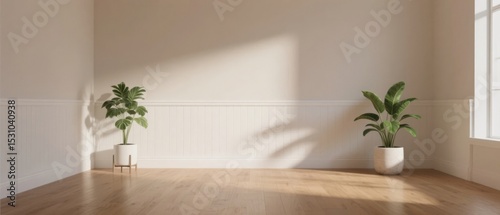 Minimalist Room with Two Potted Plants and Natural Light