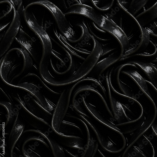 Squid Ink Pasta: A striking close-up of squid ink pasta, with its intense black color and elegant, ribbon-like shapes, is a visual feast for food lovers.