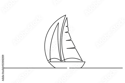 Continuous sailboat one line drawing and boat icon simple outline vector illustration.