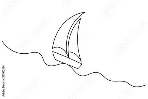 sailboat continuous one line drawing and outline vector illustration.