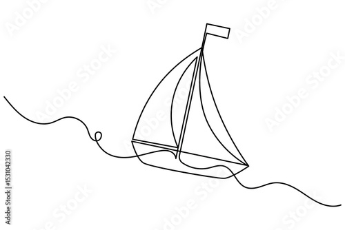 sailboat continuous one line drawing and outline vector illustration