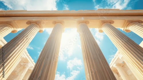 Ancient Greek Temple Columns under a Bright Sky