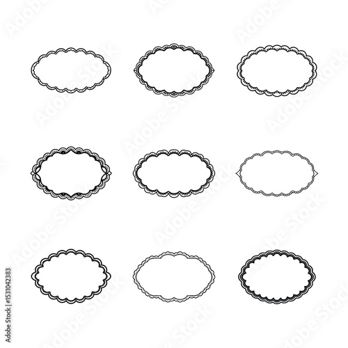 Collection of nine decorative oval frames on white background