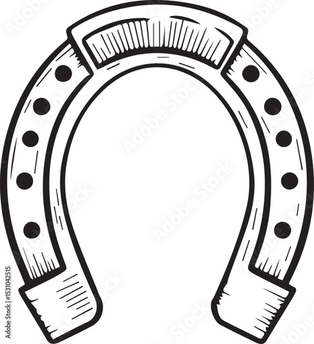 Lucky Horseshoe Black and White Illustration
