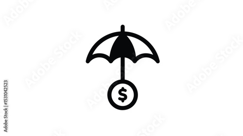 Financial Protection Icon: Umbrella Protecting Dollar Sign - Investment Security, Risk Management, Asset Protection Symbol