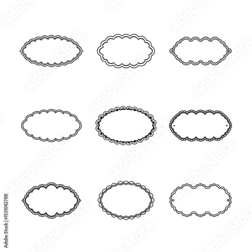 Collection of Decorative Oval Frames with Scalloped Edges