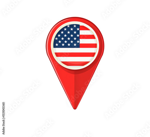 Usa flag pin icon on red map marker isolated on transparent background, PNG