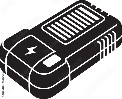 Portable power bank device icon black silhouette