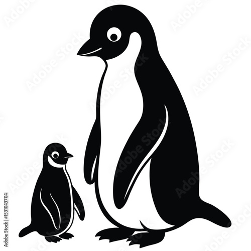 Mother and Baby Penguin Illustration