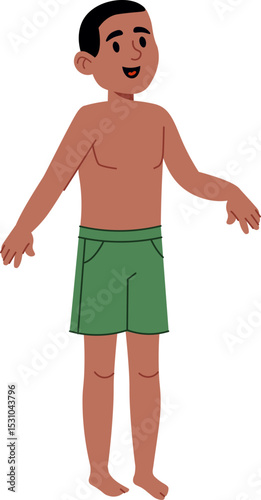 Smiling Boy in Swim Shorts
