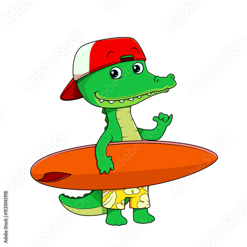Canvas Print Cute alligator surfing illustration