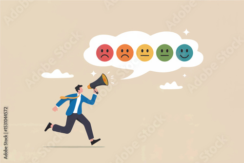 Customer Satisfaction Survey Concept with Emoticon Faces – User Experience Feedback and Client Opinion Illustration