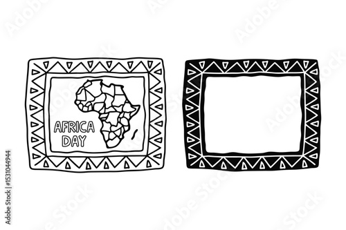 Africa Day Tribal Frame Coloring Page – Printable Map and Border Art for Kids