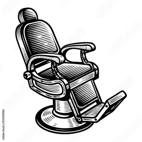 Vintage dentist chair illustration. Detailed dentist chair drawing shows classic design elements, including comfortable headrest and armrests.