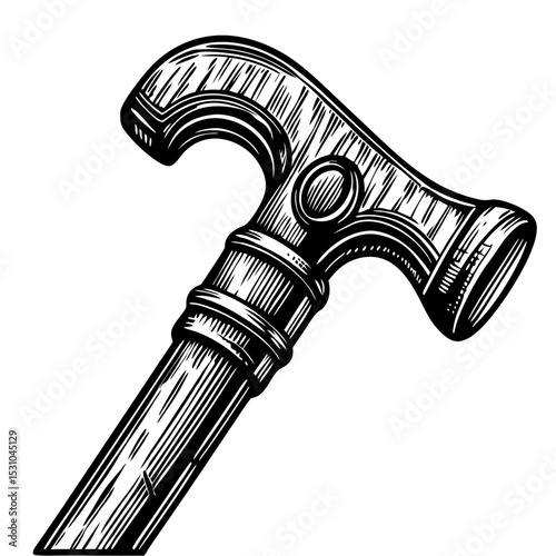 Elegant wooden walking cane with carved details and metal accents. This vintage walking stick is perfect for elderly people needing support.