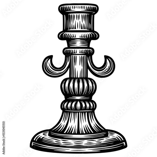 Ornate candlestick holder with detailed engraving.  Elegant candlestick design, perfect for vintage home decor.