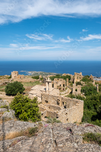 Abandoned in the 19th century the ruins of the village of Occi sit above Lumio and look down on the coastline of the Mediterranean island of Corsica. The church was restored in 2002.
