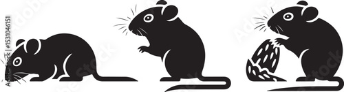 Mice and rat running silhouette black vector art design set