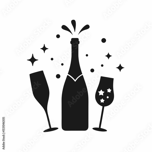 champagne bottle and glasses