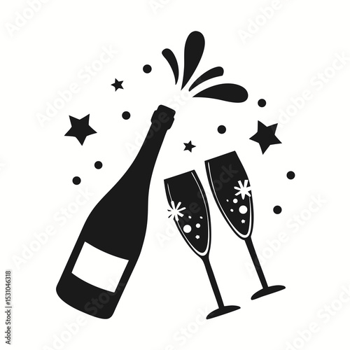champagne bottle and glass
